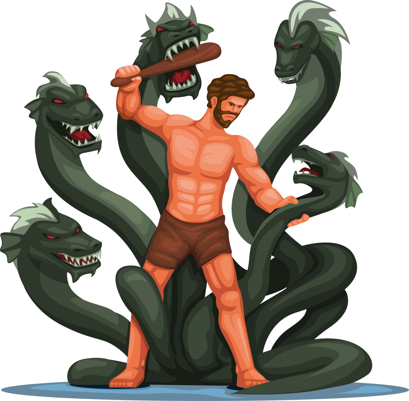 Hercules vs Hydra figure character Greek classical Mythology story scene illustration